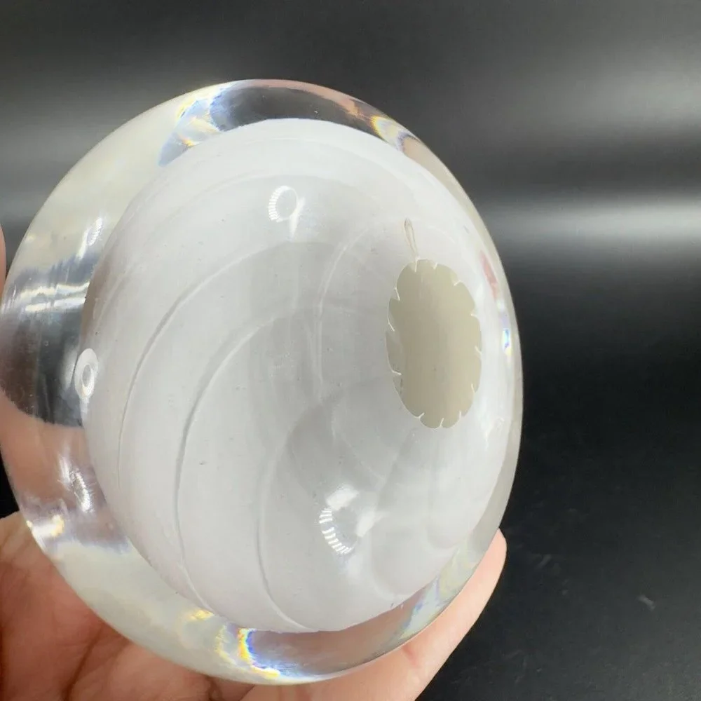 Venetian Hand Blown Clear White Cased‎ Paperweight Glass Pen Holder Decor Italy
